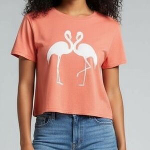 AERIE · CORAL FLAMINGO CROPPED SHORT-SLEEVE - SMALL